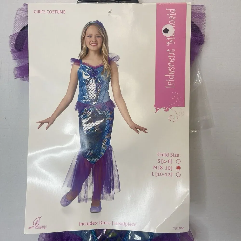 Seasons Girls Mermaid Size M 8-10 Costume Dress & Headpiece
